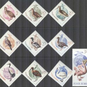 Rumänien – M 2430-2439 Fåglar bla Enkelbeckasin, 10 kpl **