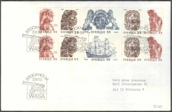Sverige - FDC 1969-09-03 - Regalskeppet Wasa, Block kpl Adressat