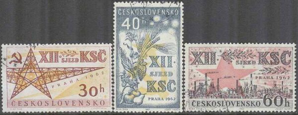 Tjeckoslovakien - M 1368-1370 Partidag för Kommunisterna 1962, 3 kpl