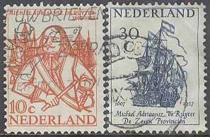 Nederländerna – M  697-698 Michiel de Ruyter 350 år, amiral, 2 kpl stpl