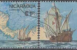 Nicaragua – M 2704-2705 Amerika 500 år – C Kolumbus Fartyg bla Pinta, 2 olika