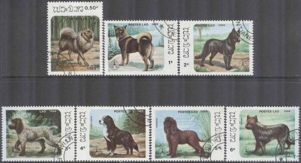 Laos - M  944-950 Hundar - Internationell frimärksutställning Stockholmia 86, 7 kpl stpl