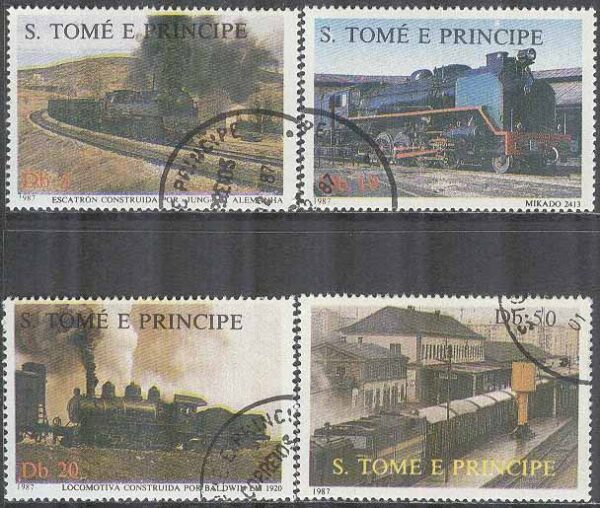S. Tome E Principe - M 1017-1020 Järnväg - Gamla Lok bla Estracon, 4 kpl