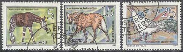 DDR - M 2522, 2524, 2526 Djur - Utrotningshotade bla Okapi, 3 olika