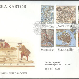 Sverige – FDC 1991-01-30 – Svenska Kartor, 6 kpl Vinjett 1