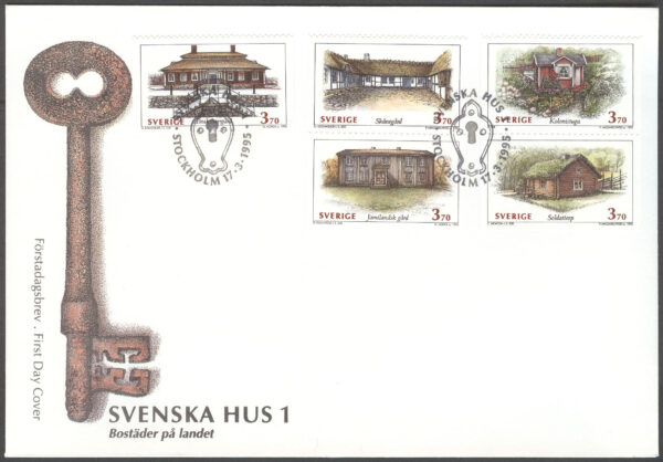 Sverige - FDC 1995-03-17 - Svenska Hus 1, 5 kpl Vinjett 1