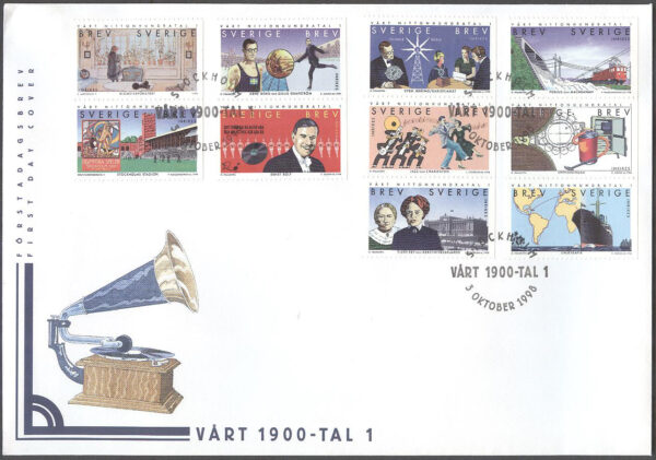 Sverige - FDC 1998-10-03 - Vårt 1900-tal 1, 20 kpl Vinjett 1