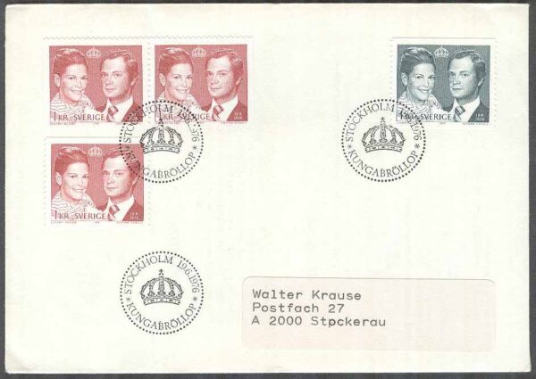 Sverige - FDC 1976-06-19 - Kungabröllop, 4 kpl Adressat
