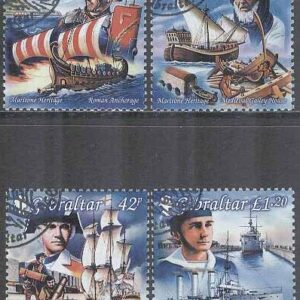 Gibraltar – M  871-874 Sjöfartshistoria bla Brittiskt Krigsfartyg, 4 kpl stpl