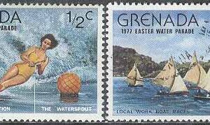 Grenada – M  832, 836 Vattensport – Segelbåtar & Vattenskidor, 2 olika stpl