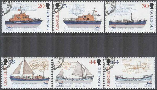 Guernsey - M  802-807 Räddningssällskapet 175 år - Räddningsbåtar, 6 kpl stpl