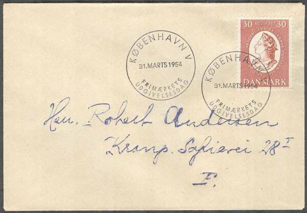 Danmark - FDC 1954-03-31 - Konstakademien 200 år, 1 kpl Adressat