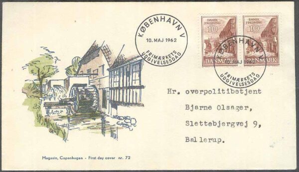 Danmark - FDC 1962-05-10 - Naturskydd - Börkop Vandmölle, 1 kpl Vinjett 4 Adressat