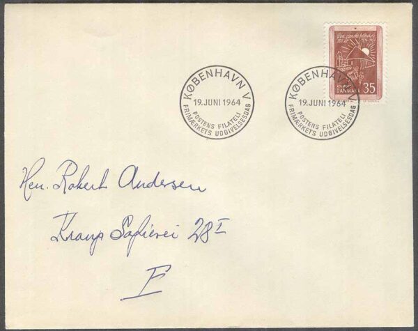 Danmark - FDC 1964-06-19 - Folkskolan 150 år, 1 kpl Adressat