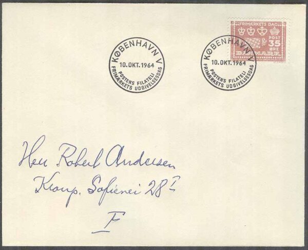 Danmark - FDC 1964-10-10 - Frimärkets Dag 25 år 1964, 1 kpl Adressat