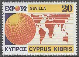 Cypern – M  787 Världsutställningen EXPO 92 i Sevilla – Karta, märke **