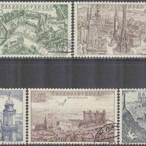 Tjeckoslovakien – M  894-898 Städer från Fågelperspektiv bla Prag, 5 kpl