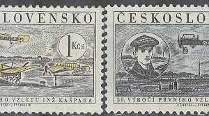 Tjeckoslovakien – M 1159-1160 Flygplan – 1:a Flygskolan med J Ka∏par 50 år, 2 kpl