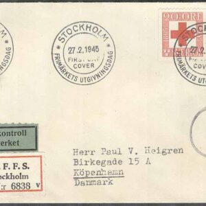 Sverige – FDC 1945-02-27 – Röda Korset 80 år, 3 kpl REK + Valutakontroll Ak Adressat