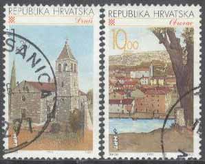Kroatien – M  358, 360 Kroatiska städer bla Stadsvy över Obrovac, 2 olika