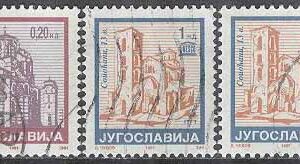 Jugoslavien – M 2672-2673 IA-IIC Kloster bla Lazarica , 3 olika