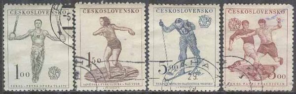 Tjeckoslovakien - M  671-674 Sport bla Fotboll - Kongress Sokol-Dach, 4 kpl