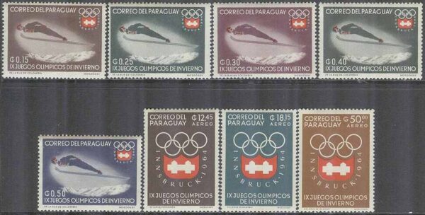 Paraguay - M 1249-1256 OS i Innsbruck 1964 bla Backhoppning, 8 kpl **