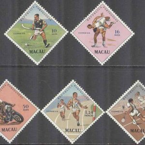 Macau – M  422-423, 425-427 Sport bla Landhockey & Badminton, 5 olika **