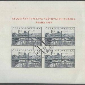 Tjeckoslovakien – M BL  12 Frimärks Utställning i Prag 1950, Block