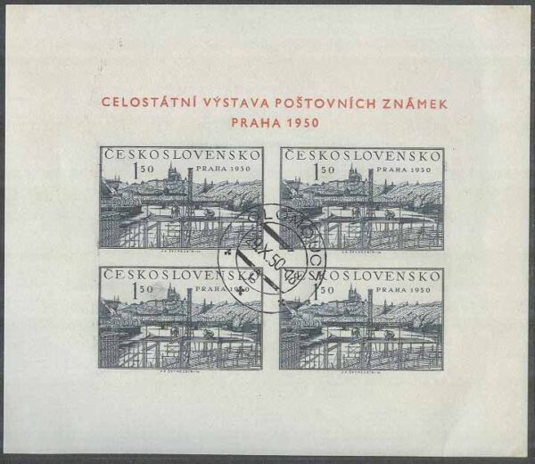 Tjeckoslovakien - M BL  12 Frimärks Utställning i Prag 1950, Block