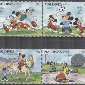 Maldiverna – M 1411, 1414, 1416-1417 Disneyfigurer i brittiska sporter, 4 olika **