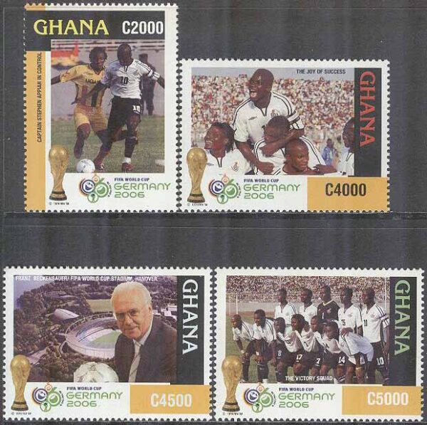 Ghana - M 3830-3831, 3833, 3835 VM i Fotboll i Tyskland 2006, 4 olika **