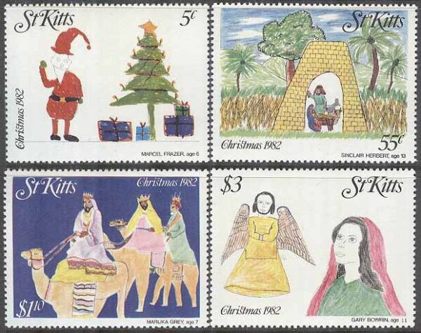 St. Kitts - M   93-96 Jul 1982 - Teckningar bl.a. Tre kungar, 4 kpl **