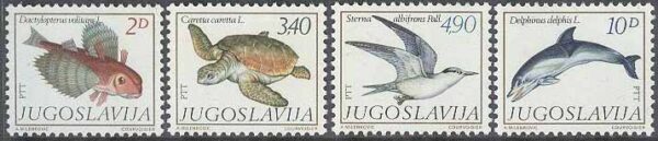Jugoslavien - M 1834-1837 Fiskar - Havsdjur - Fåglar i Medelhavet, 4 kpl **