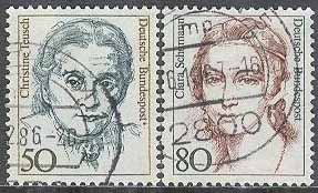 Tyskland – M 1304-1305 Historiska kvinnor I bla C Schumann – Pianist – Musik, 2 kpl
