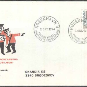 Danmark – FDC 1974-10-09 – Danska Postväsendet 350 år, märke Vinjett 9 Adressat