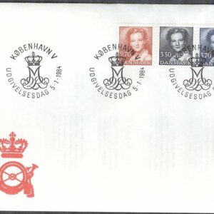 Danmark – FDC 1984-01-05 – Drottning Margrethe, Typ II, 3 kpl Vinjett 1
