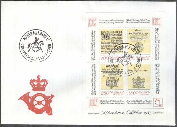 Danmark - FDC 1985-03-14 - Hafnia 87, Block Vinjett 1