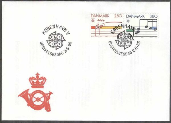 Danmark - FDC 1985-05-02 - Europa CEPT 1985 - Europeiska Musikåret, 2 kpl Vinjett 1