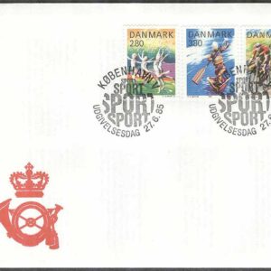 Danmark – FDC 1985-06-27 – Sport – Gymnastik – Kajak – Cykel, 3 kpl Vinjett 1