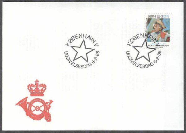 Danmark - FDC 1986-02-06 - Poul Reichardt - Skådespelare, 1 kpl Vinjett 1