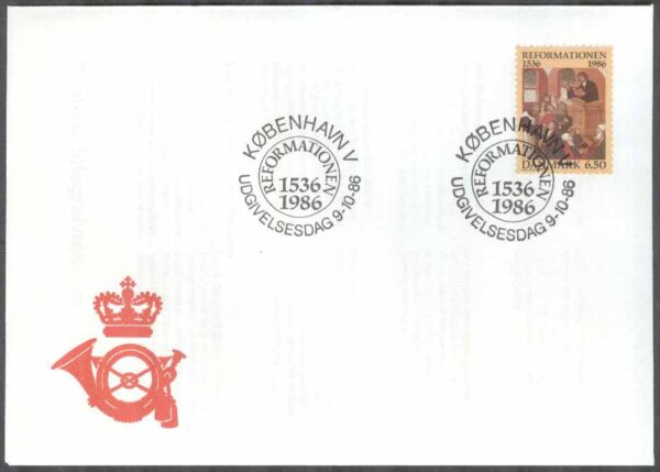 Danmark - FDC 1986-10-09 - Reformationen 450 år, 1 kpl Vinjett 1