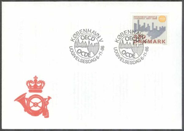 Danmark - FDC 1986-11-06 - OECD 25 år - Byggnad, 1 kpl Vinjett 1