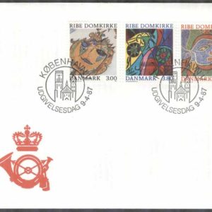 Danmark – FDC 1987-04-09 – Ribe Domkyrka, 3 kpl Vinjett 1