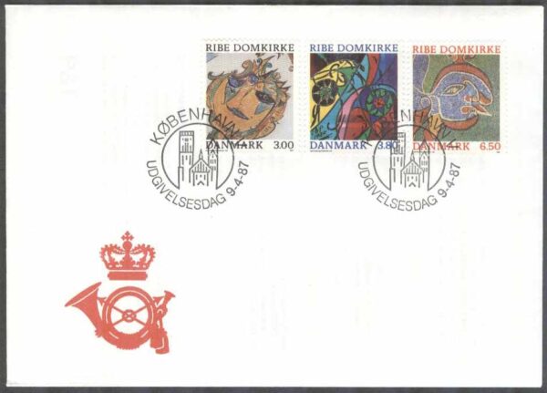 Danmark - FDC 1987-04-09 - Ribe Domkyrka, 3 kpl Vinjett 1