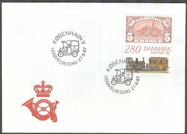 Danmark - FDC 1987-08-27 - Postkupévagn med lok, 1 kpl Vinjett 1