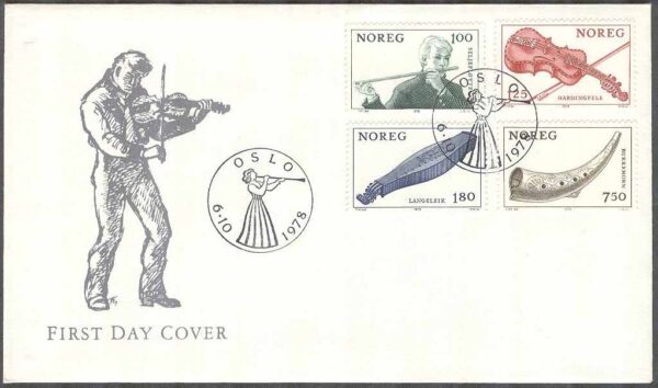 Norge - FDC 1978-10-06 - Norska folkinstrument I bla Sälgflöjt - Musik, 4 kpl Vinjett 5