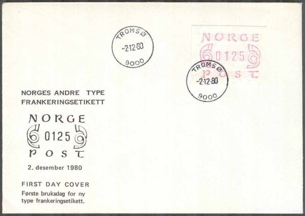 Norge - FDC 1980-12-02 - Frankeringsetiketter, 1 kpl Vinjett 4