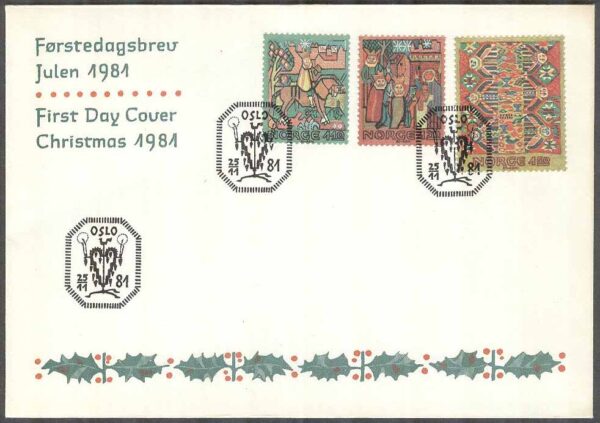Norge - FDC 1981-11-25 - Jul 1981 - Gammal norsk vävkonst, 3 kpl Vinjett 7