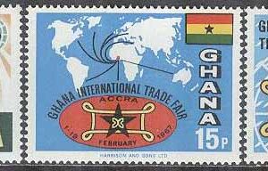 Ghana – M  279-280, 282 Internationell Handelsmässa 1967 – Flaggor, 3 olika **
